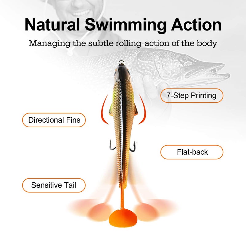 TRUSCEND طُعوم صيد الأسماك الناعمة TRUSCEND مع خطاف BKK مُعد مسبقًا، صيغة يابانية، غاطسة ببطء، سباحة، اهتزاز، مناسبة للمياه العذبة أو المالحة لصيد سمك الباس والتروت والبايك، هدايا صيد للرجال - Image 5